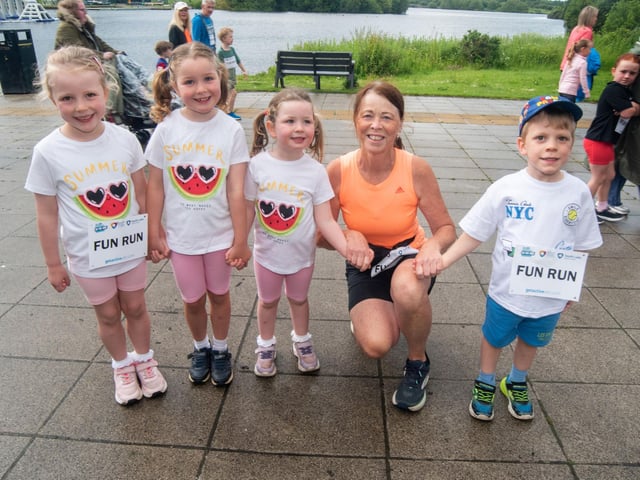 Pictured at the fun run are from left, Sophia Woods (5), Heidi Marshall (6), Sadie Marshall (3), Diane Woods and Bertie Woods (4)