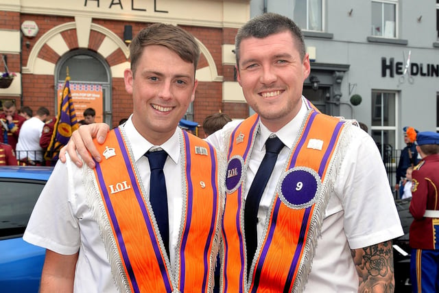New faces...Taking part in their first ever Orange parade are new members of Clounagh LOL 9, Jamie Reid, left, and Adam Kidd. PT24-243.