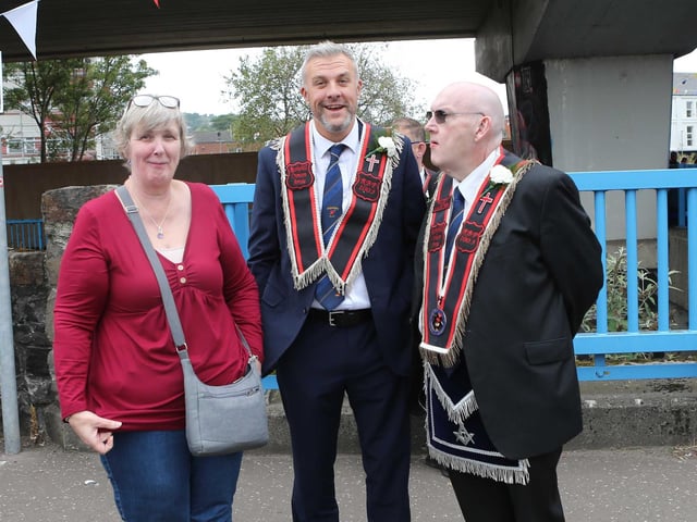 Enjoying a chat at the 'Last Saturday' parade in Larne.