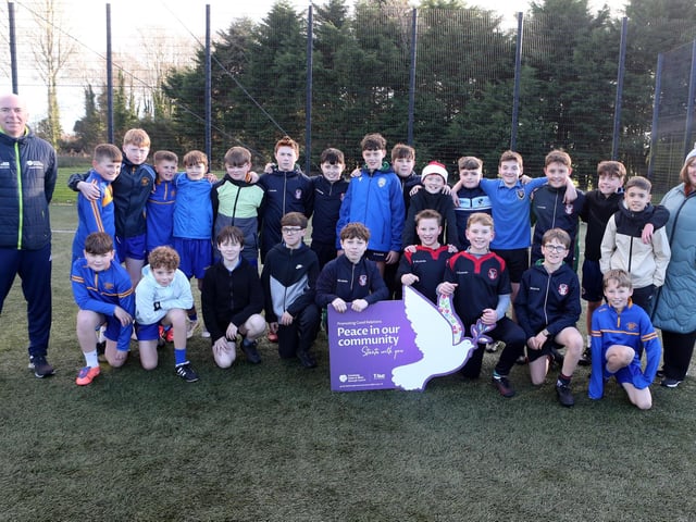 Pupils from Coleraine Grammar and Loreto College who participated in “Different Ball Same Goal” sessions in Coleraine during October.