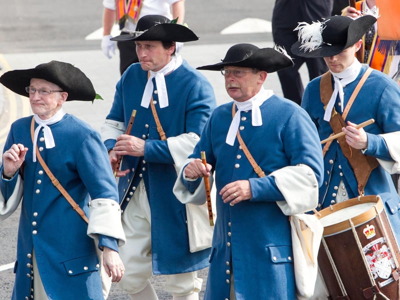 Sir Henry Inglesby's Fife & Drum Corp marching on the Twelfth. INCT 29-421-RM