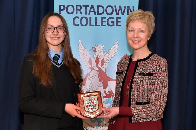 College principal, Miss Gibb, pictured with students who were awarded school honours.
