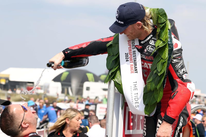 Davey Todd after winning the Supersport race