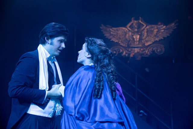 A scene from Portrush Music Society's production of The Phantom of the Opera with Luke de Belder and Nuala Osborne as Raoul and Christine.