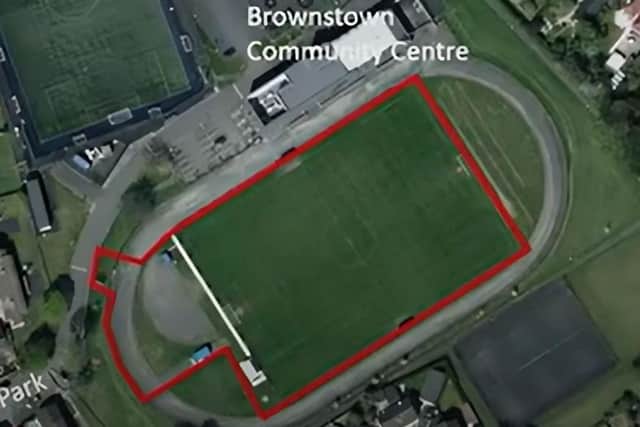 The approved 3G pitch, and the adjacent area where enhanced car-parking facilities will be provided, are delineated in red. Credit: Google/ABC Council