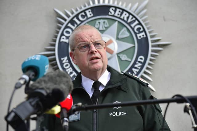 PSNI Chief Constable Simon Byrne gives an update on the data breach at Police Headquarters, Knock Road, Belfast, Northern Ireland. Picture By: Arthur Allison/Pacemaker Press.