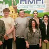 (Back row L-R) Mark McNeilly, Adam Hamilton, Carter Young, Taneesha McCaughran with lecturer Alan Brown, (Front row L-R) Jorden Kelly, Erin Caldwell, and lecturer Susan Stokesberry. Pic credit: SERC