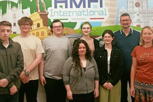 (Back row L-R) Mark McNeilly, Adam Hamilton, Carter Young, Taneesha McCaughran with lecturer Alan Brown, (Front row L-R) Jorden Kelly, Erin Caldwell, and lecturer Susan Stokesberry. Pic credit: SERC