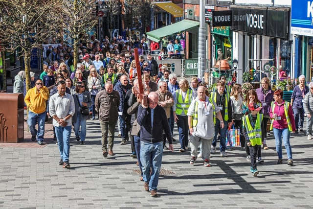A cross was carried through Lisburn City Centre on Good Friday as a 'Walk of Witness'. Pic by Norman Briggs, rnbphotographyni