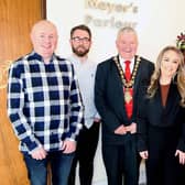 Codie Murray, Jamie Campbell, Tori McIntyre, Linda McKendry and Danielle McKee pictured with Cllr Ivor Wallace Mayor of Causeway Coast and Glens Borough Council at a civic reception at council headquarters in Coleraine for CAN representatives