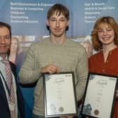 Jude Meehan was awarded Inspiration Student and the Special Recognition Award and is pictured with his guest Felicity Campbell and principal and chief executive of the College, Mel Higgins.