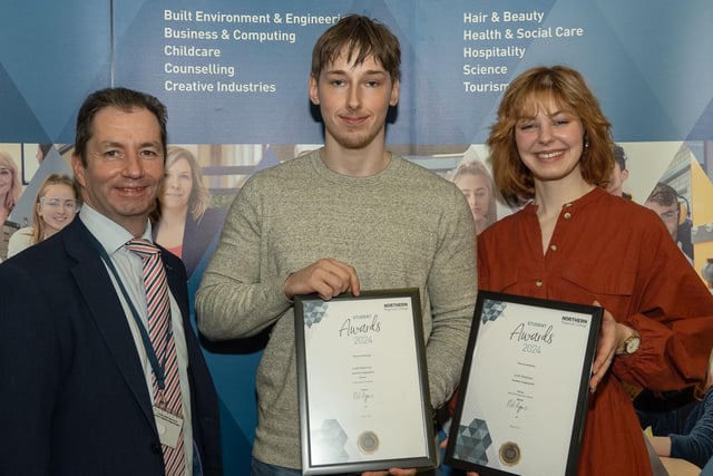 Jude Meehan was awarded Inspiration Student and the Special Recognition Award and is pictured with his guest Felicity Campbell and principal and chief executive of the College, Mel Higgins.