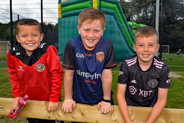 Young fans who attended the charity match at Knockcramer Park on Sunday. Included from left are, Joey Maginn (9), Joe Livingston (9) and James Robinson (9). LM32-214.