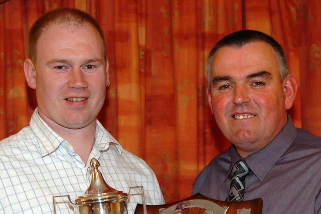 Andrew Ewing, winner of the snowball prize and runner-up William Watterson pictured at the Woods Bowling Club presentation dinner held in the Royal Hotel in 2007.