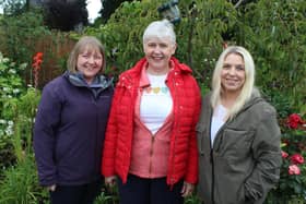 Enjoying the open garden at Sleepy Valley last Saturday morning are Gillian and Avril McMurran with Laura Scott.