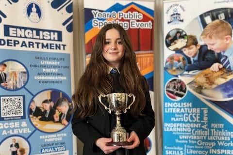 TROPHY SUCCESS... Banbridge High School student Lily Black, scooped the top prize for her inspirational speech about her Mum.
