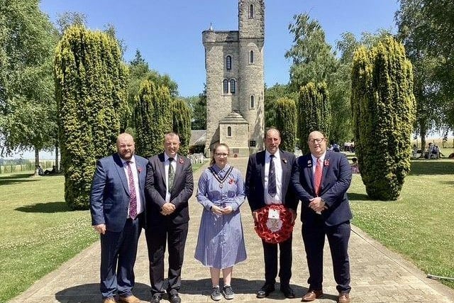 Delegation pictured at Ulster Memorial Tower remembrance service to pay respect to the 36th (Ulster) Division who fought in First World War.