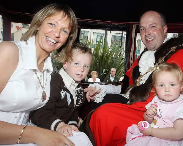 Lisburn Mayor James Tinsley, wife Margaret, children James and Anna  pictured in Lisburn for The Mayor's Carnival Parade in 2008