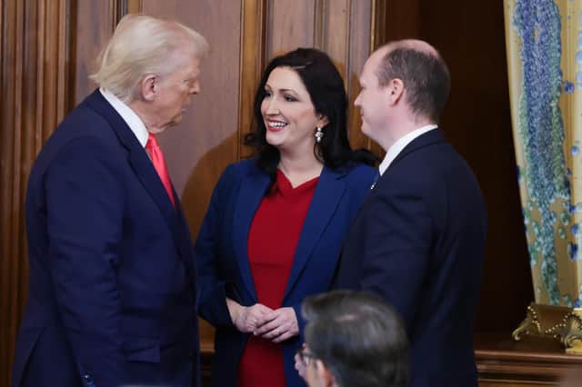 Donald Trump with Emma Little-Pengelly and Gordon Lyons at the Capitol Hill St Patrick's Day lunch event on Wednesday March 12 2025. Picture by Kelvin Boyes/Press Eye