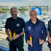 Promoting the upcoming marine flare disposal day on Saturday, 15th June are (from left) Inspector Stephen Burke, Greg Yarnall of the Royal Yachting Association NI and Constable Wayne Robinson.CREDIT PSNI