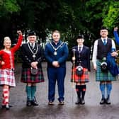 Rebekah Keery (Michelle Johnston School), Winston Pinkerton (President, RSPBANI), Mayor of Antrim and Newtownabbey, Cllr Mark Cooper, Emma Barr (Field Marshal Montgomery), David Beggs (Major Sinclair Memorial), Leah McIlwrath (Michelle Johnston School). (ANBC).