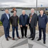 (l-r) Mark O’Donnell (Dept for Communities), Greg McDaid (Northstone), John McNally (Portrush Heritage Group), Mayor of Causeway Coast and Glens, Councillor Steven Callaghan, and Derek Logue (GM Design Associates). Credit McAuley Multimedia