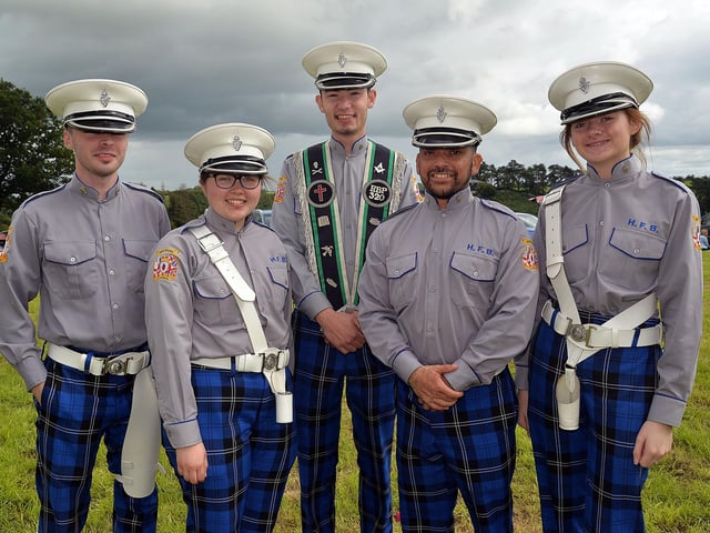 Members of Hillhaven Flute Band, Loughgall pictured wearing their new uniform trousers at the RBP Last Saturday parade in Loughgall. Included from left are, Sam Strain, Suzanne Dowey, Sam Buckley, Steven Simpson and Lucy O'Neill. PT35-206.
