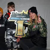 Larne rider Jax Knox the overall winner of the AXE5 electric class pictured with his mum Anita and dad Adrian. (Maurice Montgomery).