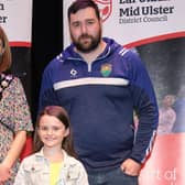 Pictured at the Civic Awards with Chair of the Council, Councillor Córa Corry is Molly McSwiggan who is at the beginning of her journey at the top level of Irish Dancing and already has won both solo jig & reel at the Ulster Championships under 8’s. Molly is from the Quinn School of Irish Dancing, also pictured is nominating Councillor Dan Kerr.