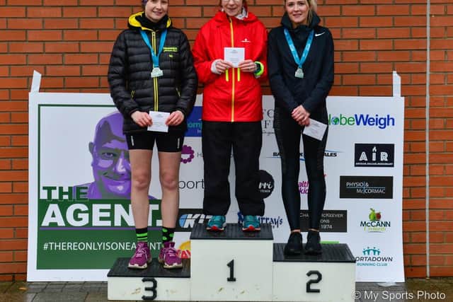 10k winners - 1. Louise Smith; 2. Meaghan McClurg and 3. Noami Uprichard. Picture: Mervyn McKeown