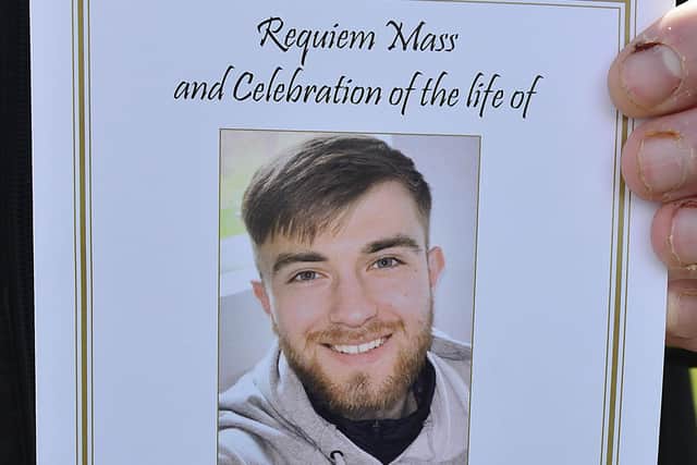 The funeral Mass for Aodhán Gillen took place in St Bernard’s Church, Glengormley, on Monday. Picture: Arthur Allison/Pacemaker.