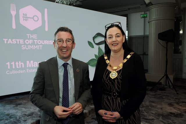 Minister of Agriculture, Environment and Rural Affairs, Andrew Muir MLA, is pictured with Vicky Green, President of NIHF.