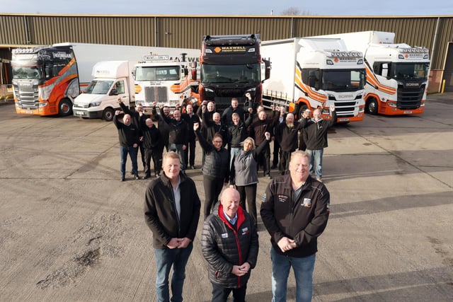 Tommy and Terry Maxwell and the team at Maxwell Freight Services join Briggs Equipment North West 200 race director, Mervyn Whyte, to announce the Crumlin-based company’s sponsorship of the Saturday Supertwin race at this year’s NW200 on May 10-15. CREDIT PACEMAKER