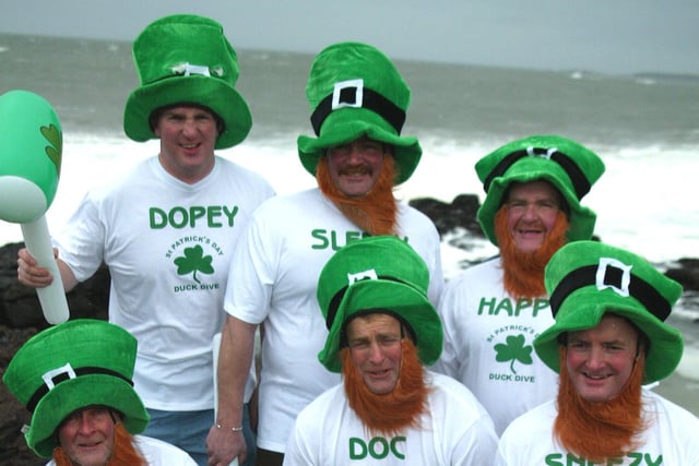 The Deeney Brothers from Portstewart who hadn't been together for two years teamed up to take part in the 25th anniversary Portstewart Duck Dive on St Patrick's Day in 2007 in aid of funds for Portrush RNLI. Only Ian was missing as he had a late flight. The brothers are Frank. Eddie, Phillpi, Colin, Steve, and Michael