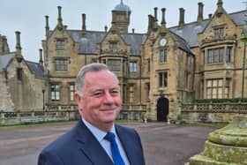 David Martin MBE pictured outside the historic Grade A Listed Brownlow House in Lurgan, the restoration and rejuvenation of which he has overseen in the past 25 years. Picture: family image
