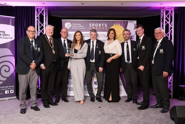 Senior Team winners, Limavady Senior Bowls Team with Denise Watson and Mayor, Councillor Steven Callaghan.