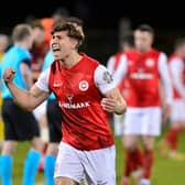 Paul O'Neill celebrates Larne's late winner at the Oval. (Pic: Pacemaker).