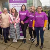 Mayor of ABC Council, Councillor Sarah Duffy pictured with staff of Women's Aid. LM08-225.