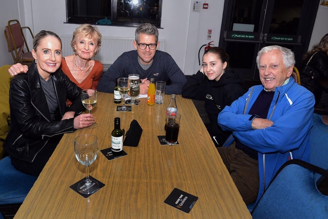Having a family night out at the Portadown College rugby quiz are from left, Gayle Guy, Barbara Armstrong, Stephen Guy, Daisy Guy and David Armstrong. PT43-201.