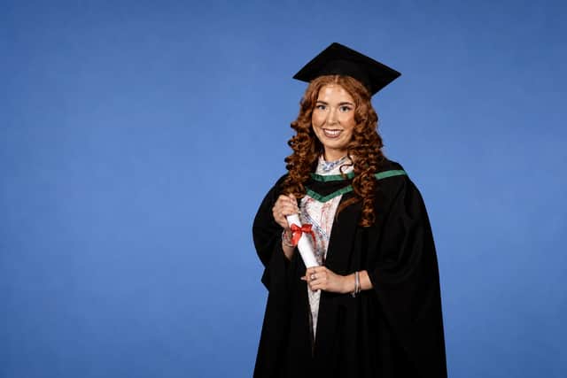 Former Northern Regional College student Rebecca Scott, from Magherafelt, is celebrating after graduating from Ulster University with First-Class Honours in Accountancy and securing a training contract with leading professional services firm RSM UK. Credit: Supplied