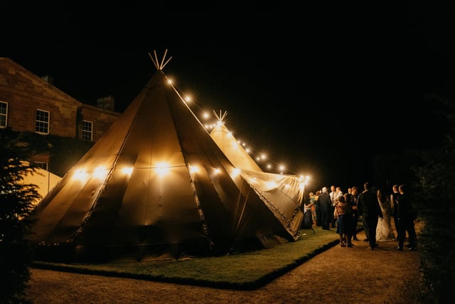 The reception was in Hillsborough Castle and we followed it by dinner in Magnakata tipis in the grounds of Hillsborough Castle and Gardens which look absolutely stunning. Photography by Iain Irwin