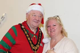 Alison Stewart with Mayor Steven Callaghan  pictured at his fundraising Tea Party for his charity  RNLI, held at Second Limavady Presbyterian Church on Saturday