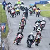 The start of the Supersport 600 race at the Tandragee 100 in 2022. The 60th anniversary Around A Pound Tandragee 100 was hit by prolonged rain with the organisers eventually abandoning the event after three races.