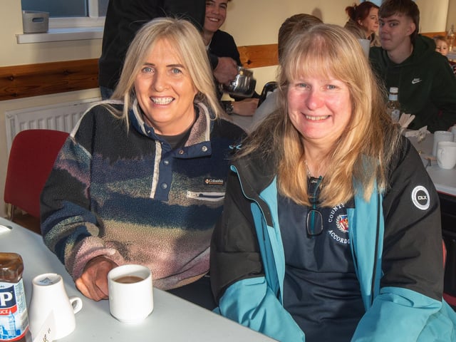 Waiting patiently for their big breakfast are, Ashleen McCrea, left, and Ruth Hanna.