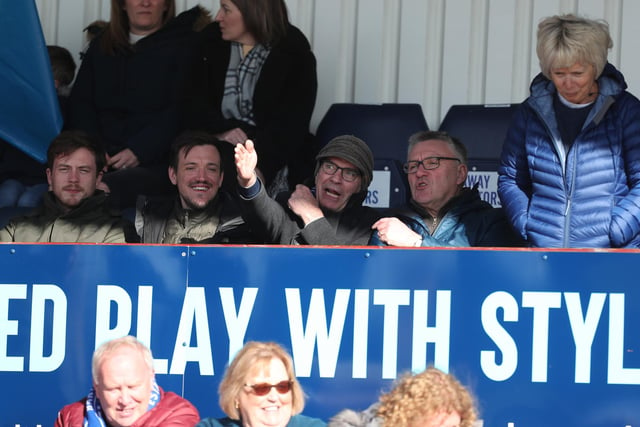 Pools supporters share their views during the match with Leyton Orient at the Suit Direct Stadium. (Credit: Mark Fletcher | MI News)