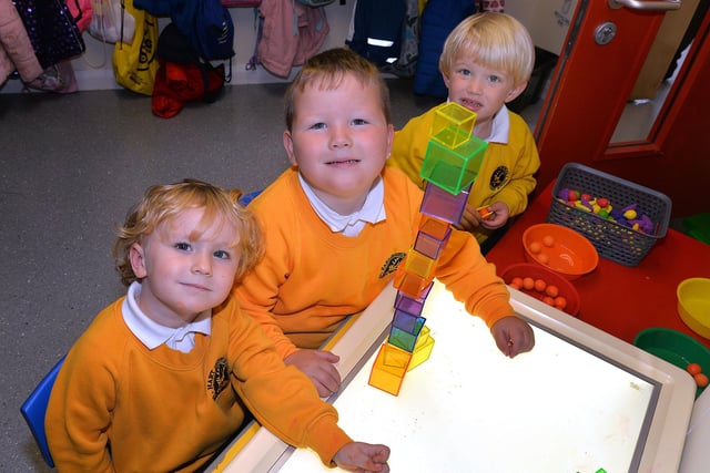 Building for the future at Hart Memorial Nursery Unit  are from left, Abel, Carter and Ethan. PT40-312.