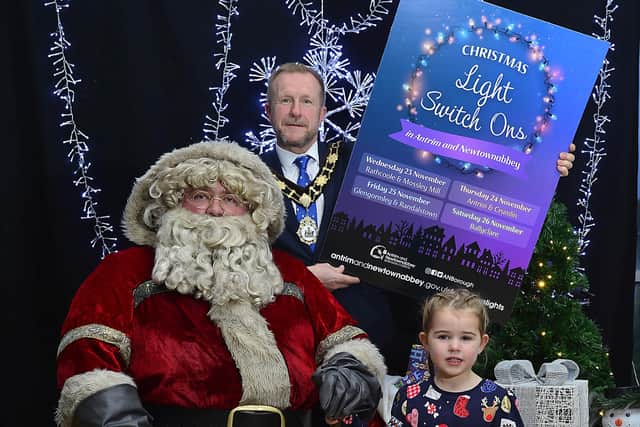 Santa joins Ald Stephen Ross and Ruby Norris us to launch the Christmas light switch ons.