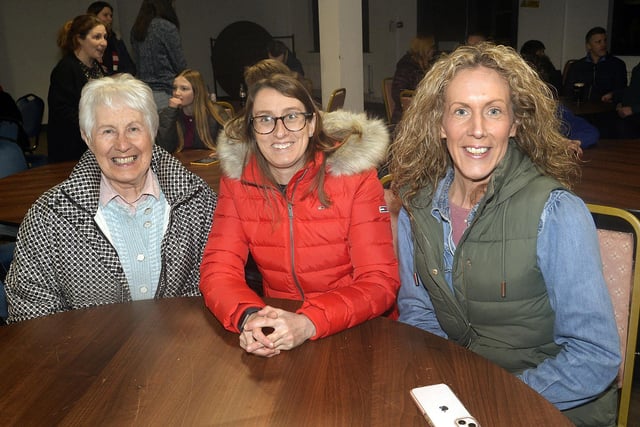 Ready to quiz...Enjoying a Friday night out at the Parents and Friends Of Portadown College quiz are from left, May Woods, Frances Macdonald and Karen Walmsley. PT09-203.
