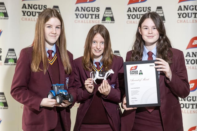Pictured taking part in the 2023 ABP Angus Youth Challenge Exhibition for a place in the final of the competition is the team from St. Pius X College Magherafelt: Blathnaid Gallagher, Anna McBride and Aoife Young.