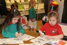 Children from Ballymoney & District Nursery enjoying colouring in at Ballymoney Museum.